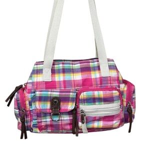 y2k pink plaid madras Joe Boxer shoulder bag